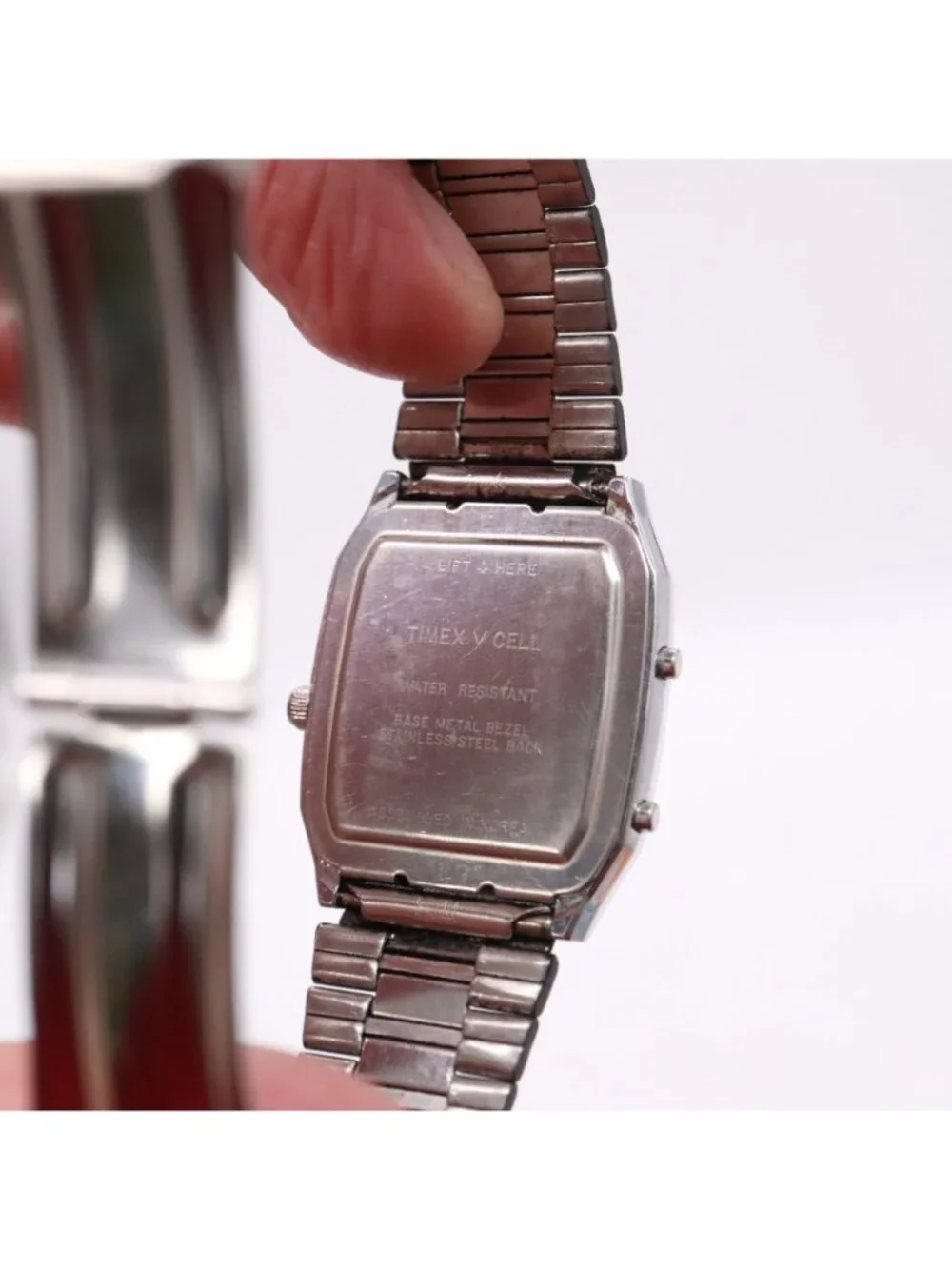 Vtg TIMEX Q Analog Digital Watch Men Alarm Chrono Silver Tone V Cell ISSUES READ
